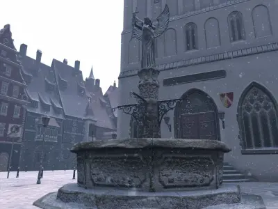 Old Town Square Winter Low-poly 3D model
