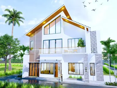 2 Floor Modern 3d House Design full Nice Interior 3D model