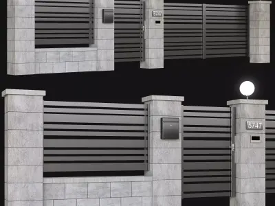 Fence with gate and intercom 3D model