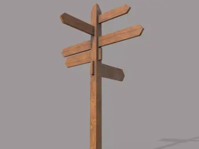 Wooden PBR Signpost Low-poly 3D model