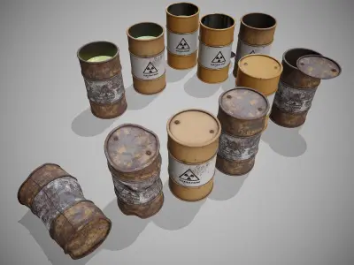 Barrels radiation set Low-poly 3D model