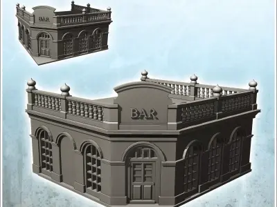 European bar with balustraded roof and baroque ornaments 4 - Mod 3D print model