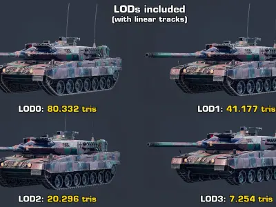  Rigged Tank Leopard 2A7 Realtime LODs 