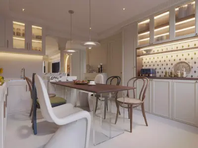 French style living room and kitchen 3D model