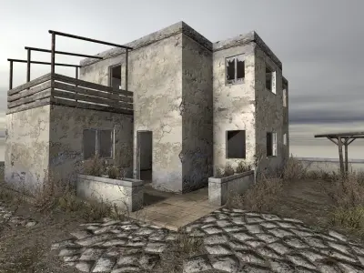 Small house - abandoned and ruined - Game-ready asset Low-poly 3D model
