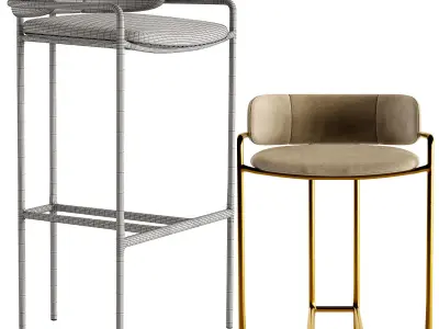 WEST ELM Lenox Velvet Bar Counter Stools 3D model