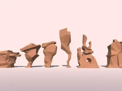 Low Poly Landscape Set three rocks Low-poly 3D model