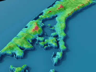 Topographic map of the Long Island and New-York 3D model
