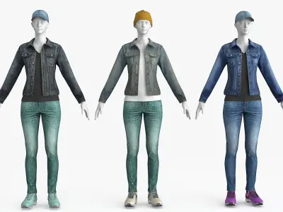 Female Denim Collection Cloth Low-poly 3D model