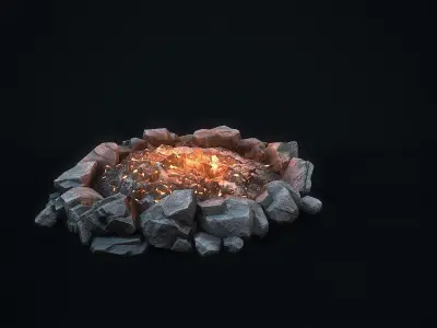 Camping  bonfire Low-poly 3D model