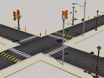 road and assrts Low-poly 3D model