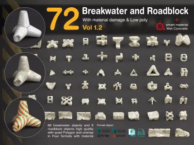 Breakwater and Roadblock  Low-poly 3D model