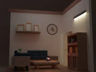 Interior-building living room isometric 3D model Free 3D model