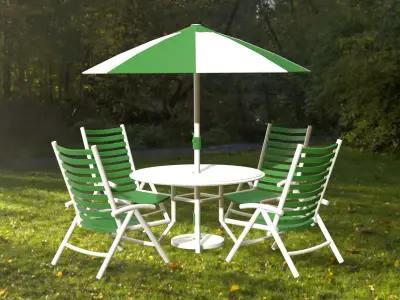 Patio outdoor table with chairs and umbrella 3 3D model