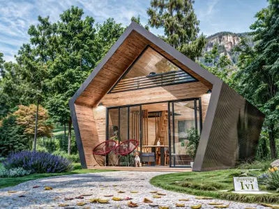 Glamping Pod Vacation House 3D and  basic plans with dimensions Low-poly 3D model