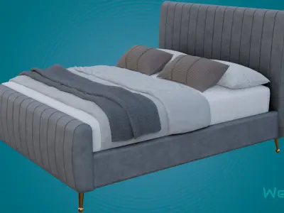 Bed with Upholstery Low-poly 3D model