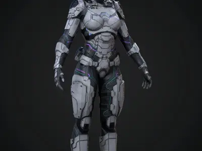Female Sci-fi Soldier Low-poly 3D model