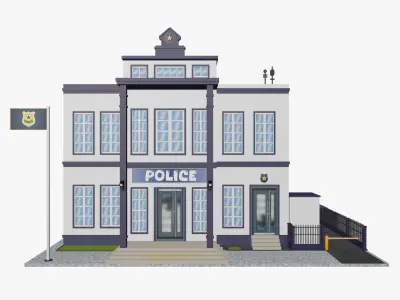 Cartoon Police Station Low-poly 3D model