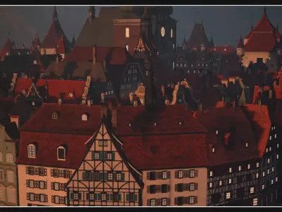 Old European Town Low-poly 3D model