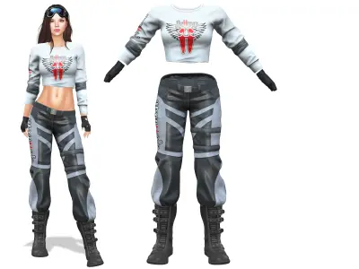 Space Biker Full Pants Cropped Top Boots Outfit Low-poly 3D model