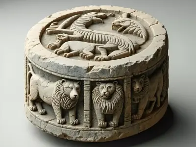 Ancient Stone Plinth with Animal Reliefs Low-poly 3D model