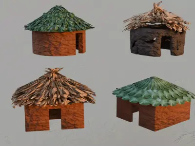Stylized African Huts Pack Low-poly 3D model
