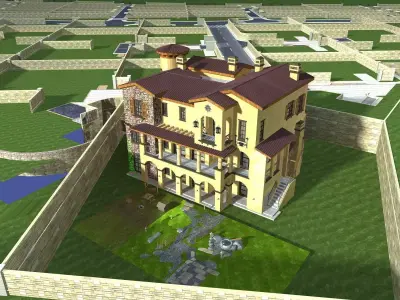 Villa house in middle of field 3D model purchase