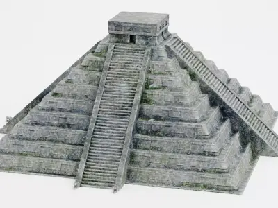 Mayan Pyramid V2 - Weathered Ancient Temple Architecture 3D model