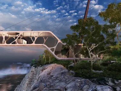 Cantilever Beach Mountain cliff house Organic  Revit Lumion 3D model
