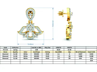 Yellow gold diamond earring-P2 E-10 3D print model