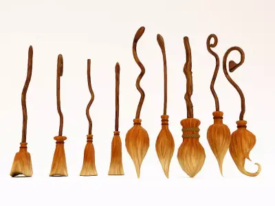 Grass Broom set low poly 3d model  Low-poly 3D model