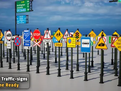 900 Traffic Sign Pack  Game Ready Low-poly 3D model