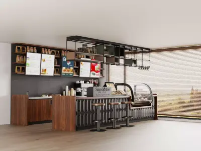 Coffee bar counter Low-poly 3D model