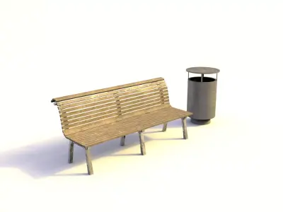 Bench and trash can 3D model