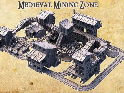 Medieval Mining Zone Tabletop Terrain 28 MM 3D print model
