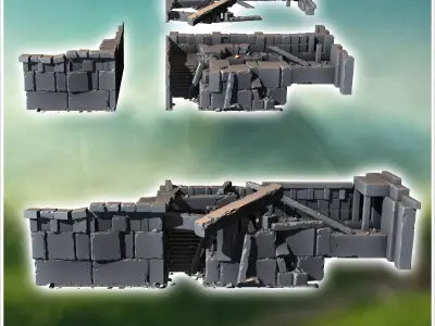 Ruin of stone building with wooden beams 13 - Modern WW2 WW1 Wor 3D print model