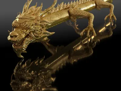  Golden Chinese Dragon Rigged for Maya 