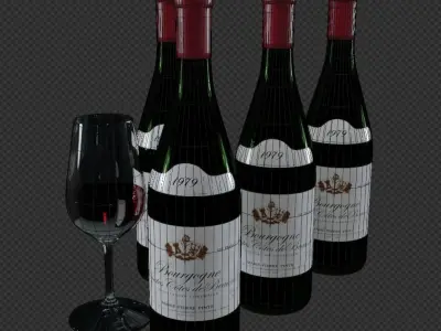 Burgundy red wine bottle with glass 3D model