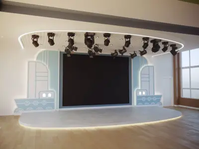 School stage theme background large screen auditorium 3D model