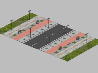 Asian urban road unit Low-poly 3D model