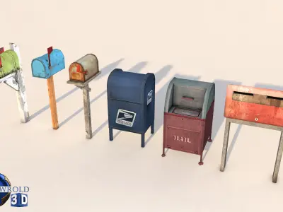 Realistic Mailbox collection pack lowpoly 3d model Low-poly 3D model
