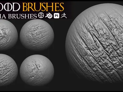 30 Wood Brush-Alpha-Blender Brush-Zbrush Brush-Vol 7 3D model