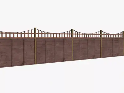 Modular Wooden Fence Low-poly 3D model