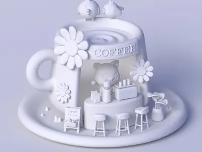 Coffee house owned by kittens 3D model