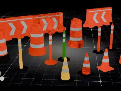 Low Poly Traffic Environment Kit  Road-Props-Signs-Barriers Low-poly 3D model