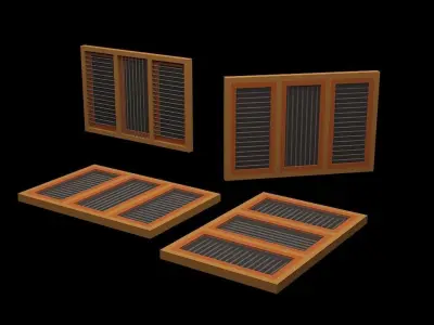  WOODEN WINDOW -LOW POLY -GLASS-150X100 - KW3- 3 panel furniture Low-poly 3D model