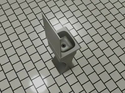 Public Metal Sci-Fi Sink - 40 - with Mirror Low-poly 3D model