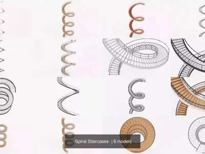 6 Spiral Staircases Collection - Modern Interior Stairs 3D Model Pack