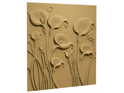 Calla Lily Relief Panel Wall Decor Set STL Mural CNC 388 3D model