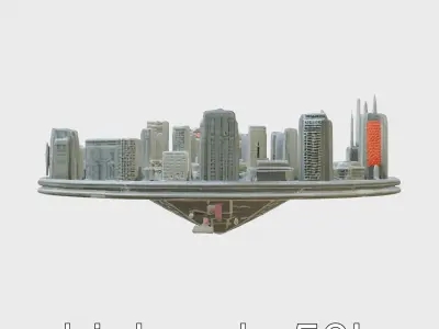 Futuristic Cyberpunk City District Model Low-poly 3D model